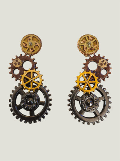 Boucles d'Oreilles composées de 5 engrenages collés verticalement