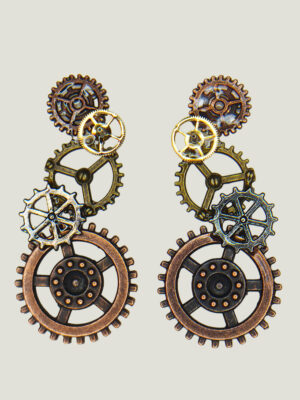 Boucles d'Oreilles composées de 5 engrenages collés verticalement