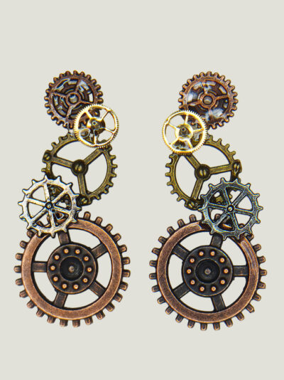 Boucles d'Oreilles composées de 5 engrenages collés verticalement