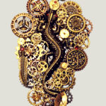 Broche Steampunk SALAMANDRE avec Grenats