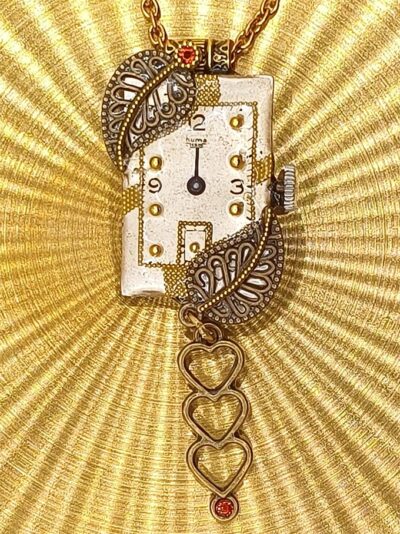Collier steampunk LAVINIA montre et grenat