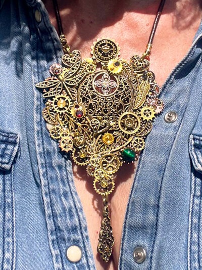 Collier Steampunk GAIA grenats et œil de tigre
