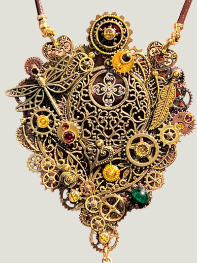 Collier Steampunk GAIA grenats et œil de tigre