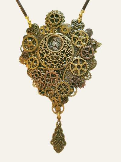 Collier Steampunk GAIA grenats et œil de tigre