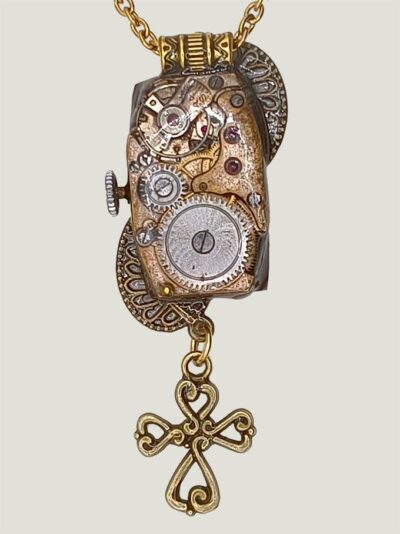 Collier steampunk SYBIL montre et grenat
