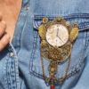 Broche Steampunk VICTORIA Oeil de tigre et grenats