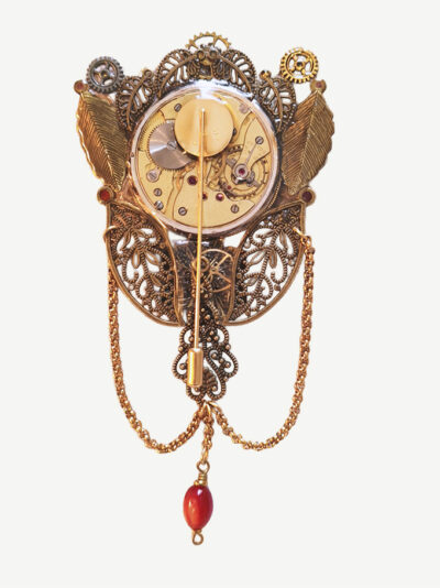 Broche Steampunk VICTORIA Oeil de tigre et grenats