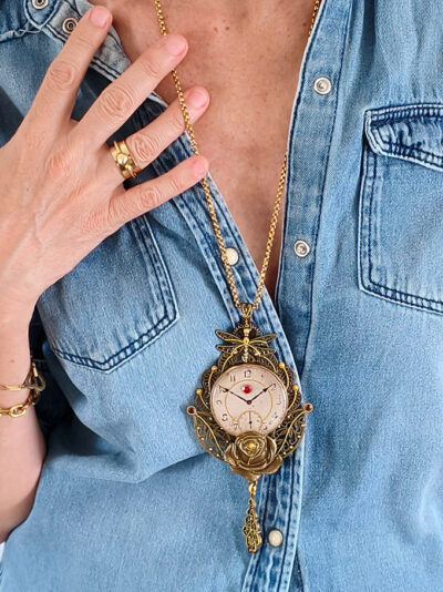 Collier Steampunk ROSALIA montre et grenats
