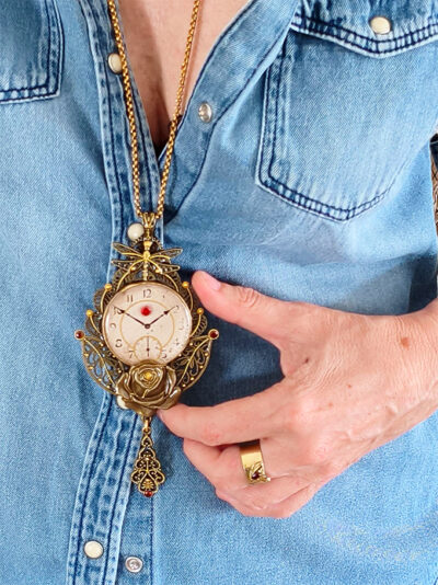 Collier Steampunk ROSALIA montre et grenats