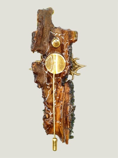 Broche Féerie EXCALIBUR écorce, perles et grenat