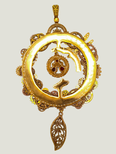 HELIADENN-verso Collier Steampunk HELIADENN laiton, grenat, calcédoine